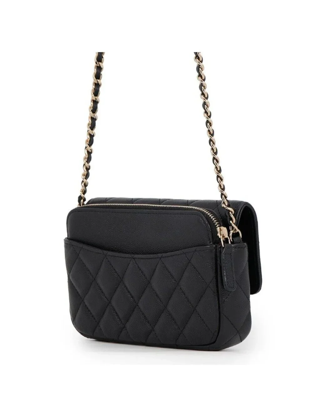 Chanel Chain Shoulder Bag Flap Phone Case Quilted CC Logo Caviar Leather Black